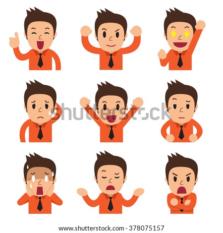 Cartoon businessman faces showing different emotions