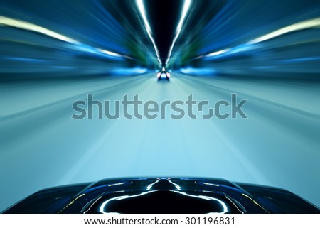 Speed driving car in the night city on the road