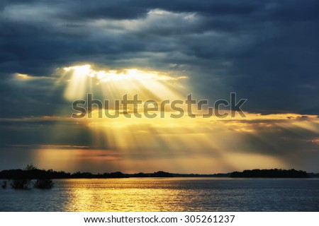 A heaven rays of sunshine on river