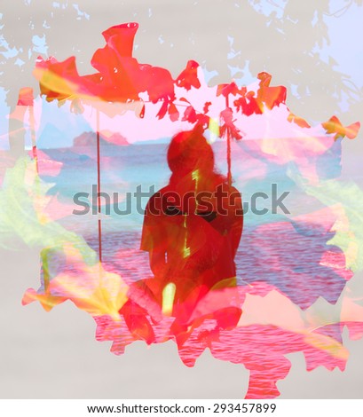 abstract double exposure of woman and  nature on the sea, abstract concept