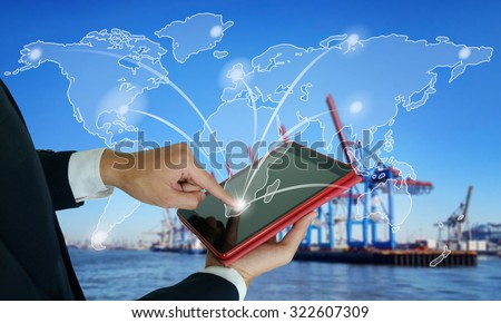 businessman make order online worldwide , fast and instant shipping , business idea concept