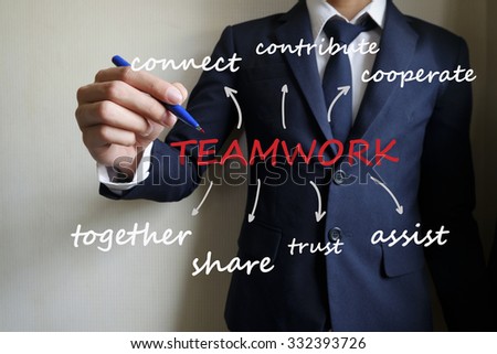 businessman writing teamwork, business idea concept