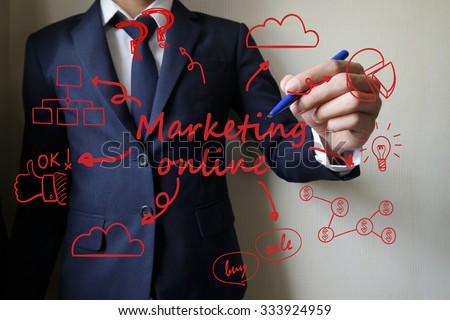 businessman hand writing market online, business idea concept