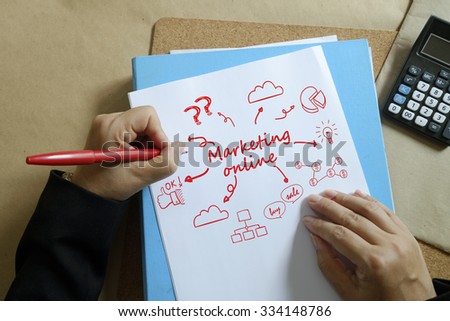 hand writing market online on paper , business idea concept