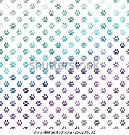 Blue Purple Silver and Green Rainbow Dog Paws Metallic Foil Polka Dot Texture Background Pattern