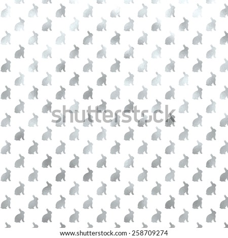 Silver Faux Foil Metallic Bunnies Background Bunny Pattern Texture