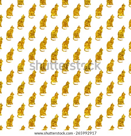 Gold Glitter Cat Pattern Faux Metallic Cats Texture Background