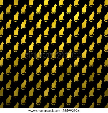 Gold and Black Cat Pattern Faux Foil Metallic Cats Texture Background