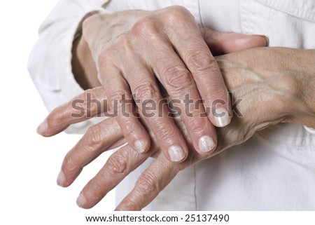 Senior woman\'s hands isolated on white background