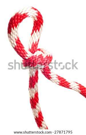 red and white nylon rope isolated on a pure white background