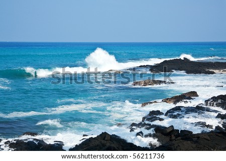 Coastal view on the Big Island of Hawaii with lava rocks