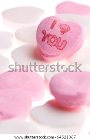 Valentine's Day Candy Hearts Isolated on White Background