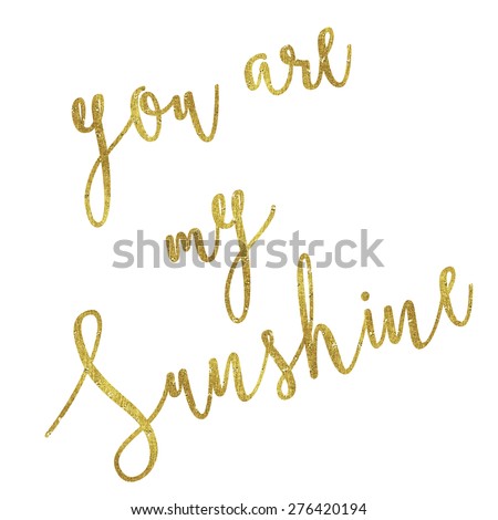 You Are My Sunshine Gold Faux Foil Metallic Glitter Inspirational Quote Isolated on White Background
