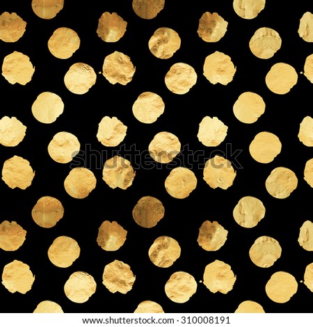 Gold Dots Faux Foil Metallic Black Background Pattern Texture
