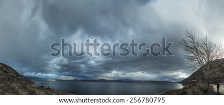VEGORITIDA LAKE, GREECE - JANUARY 5, 2015: Panorama view of Vegoritida Lake in Northern Greece