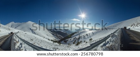 FALAKRO, GREECE - JANUARY 2, 2015: Panorama view in Falakro ski center, Greece. The ski resort of Falakro Mountain is located in the area of Dramas.