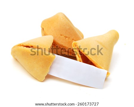Fortune cookie with blank paper on white background