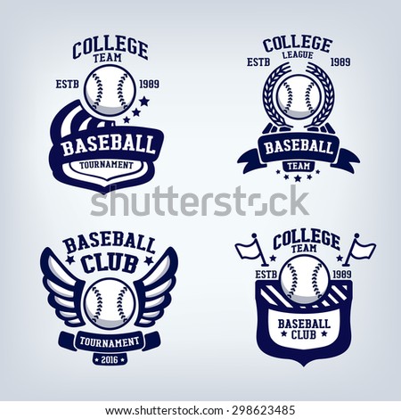 Baseball club emblem, college league logo, one color\
design template element, sport tournament. icon design, ribbon banner,