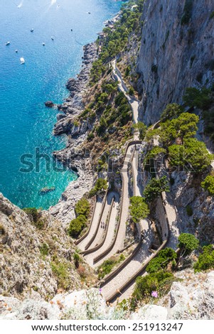 Twisty road on Capri island, mediterranean sae, Italy