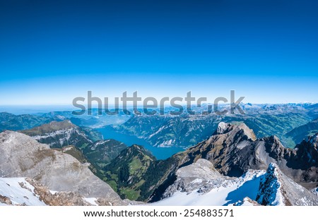 Aerial view of Lake Lucerne (Vierwaldstattersee) from the mountain top
