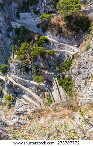 Twisty road on Capri island, mediterranean sae, Italy