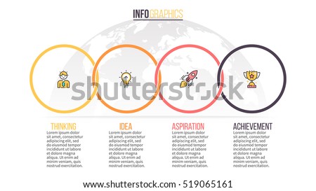 Business infographics. Timeline with 4 steps, circles, rings. Vector infographic element.