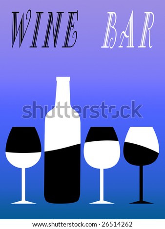 shapes in black and white glasses and bottle of wine. ideal for wine list or menu of the restaurant. at the top it says \