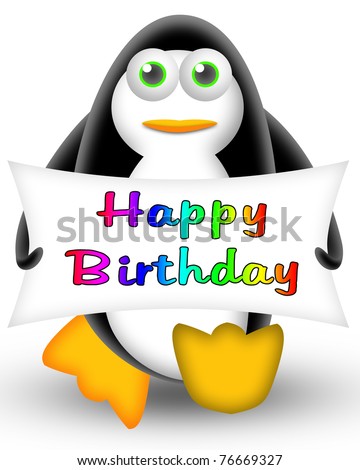 ... Penguin With A Happy Birthday Banner Greeting Card 