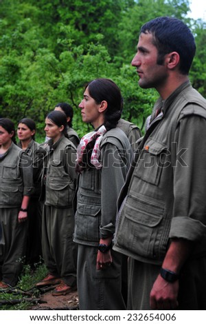 KURDISTAN, IRAQ - MAY 14: PKK (The Kurdistan Workers Party)  militants crossed the border to the Iraqi soils. on May 14, 2013 in Kurdistan, Iraq.