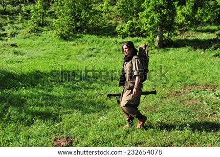 KURDISTAN, IRAQ - MAY 14: PKK (The Kurdistan Workers Party)  militants crossed the border to the Iraqi soils. on May 14, 2013 in Kurdistan, Iraq.