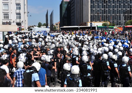 ISTANBUL - JUN 1: Violence sparked by plans to build on the Gezi Park have broadened into nationwide protest on June 1, 2013 in Istanbul, Turkey. Taksim square
