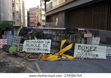 ISTANBUL - JUN 3: Violence sparked by plans to build on the Gezi Park have broadened into nationwide. on June 3, 2013 in Istanbul, Turkey. Taksim square