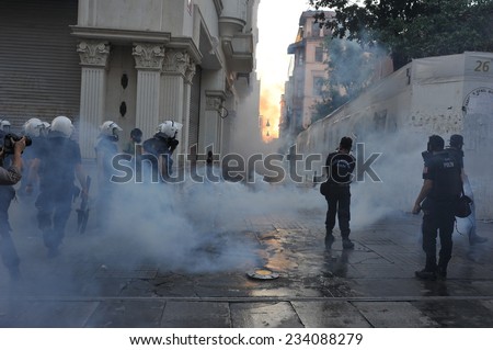 ISTANBUL - JUN 4: Violence sparked by plans to build on the Gezi Park have broadened into nationwide anti government unrest on June 4, 2013 in Istanbul, Turkey. Taksim square