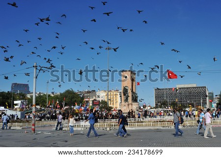 ISTANBUL - JUN 11: In Taksim Gezi Park, protests sparked by plans to build on the Gezi Park have broadened into nationwide anti government unrest on June 11, 2013 in Istanbul, Turkey. Taksim square