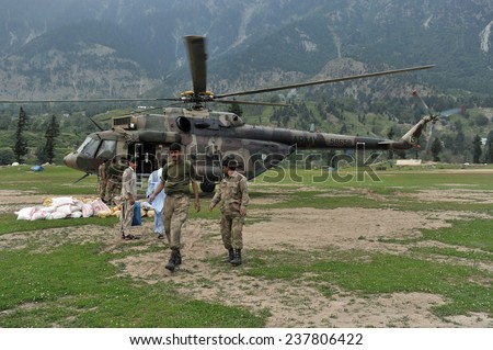 SWAT, PAKISTAN - SEPT  16: After the flood people were evacuated by the Pakistan army on September 16, 2010 in Swat Valley, Pakistan.