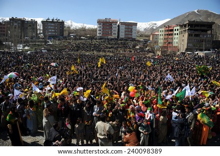 HAKKARI,TURKEY - MARCH 21: Kurds celebrating their traditional feast Newroz that means \'new day\' in kurdish on March 21, 2010 in Hakkari, Turkey.