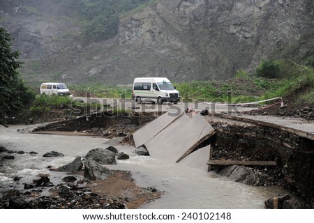 GIRESUN,TURKEY - JULY  24: Deteriorating road due to flooding in the Black Sea on July 24, 2009 in Giresun,Turkey.