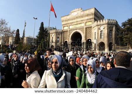 ISTANBUL, TURKEY- APRIL 12: Unidentified Muslim demonstrators in Turkey. protested the education system on April 12, 2009 in Istanbul,Turkey