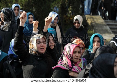 ISTANBUL, TURKEY- APRIL 12: Unidentified Muslim demonstrators in Turkey. protested the education system on April 12, 2009 in Istanbul,Turkey