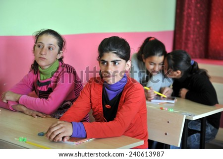 MUS, TURKEY - APRIL 21: Unidentified Turkish children Turkey  Government School on April 21, 2011 in Mus, Turkey
