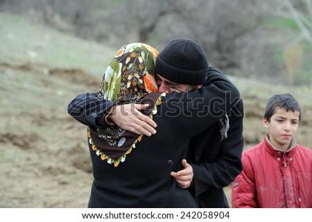ELAZIG, TURKEY - MARCH 09:  Those who lost loved ones in the earthquake on March 09, 2010 in Elazig, Turkey.
