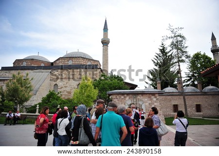 KONYA, TURKEY - MAY 22 : Unidentified tourist visiting Mevlana museum on May 22, 2012 in Konya,Turkey. Mevlana is the mausoleum of Jalal ad-Din Muhammad Rumi,better known as the whirling dervishes.