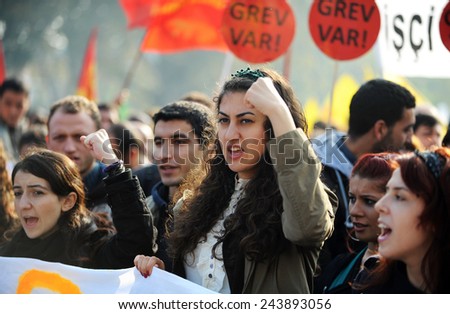 ISTANBUL, TURKEY- NOVEMBER 25: Unidentified  demonstrators in Turkey. protested the working system on November 25, 2009 in Istanbul,Turkey