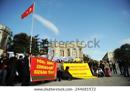 ISTANBUL, TURKEY- JUNE  11: Unidentified demonstrators in Turkey. protested the education system  on June 11, 2009 in Istanbul,Turkey