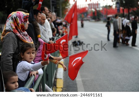 ISTANBUL - OCTOBER 29: Soldiers march at Vatan Avenue during Republic Day celebration of Turkey on October 29, 2010 in Istanbul, Turkey.