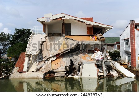 ISTANBUL, TURKEY - SEPTEMBER 09: Destroyed  houses in the after flood disaster on September 09, 2009 in Istanbul, Turkey.