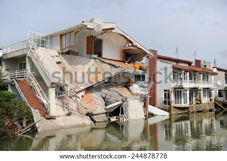 ISTANBUL, TURKEY - SEPTEMBER 09: Destroyed  houses in the after flood disaster on September 09, 2009 in Istanbul, Turkey.