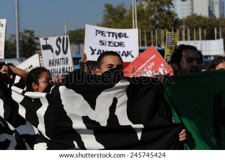 ISTANBUL, TURKEY- OCTOBER 05: Unidentified demonstrators in Turkey. protested the International Monetary Fund on October 05, 2009 in Istanbul,Turkey