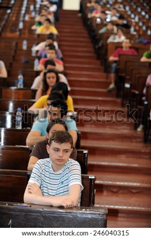 ISTANBUL - APRIL 14: Students takes exam for university on April 14, 2009 in Istanbul, Turkey.