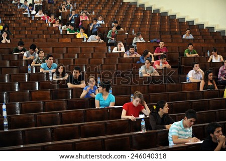 ISTANBUL - APRIL 14: Students takes exam for university on April 14, 2009 in Istanbul, Turkey.